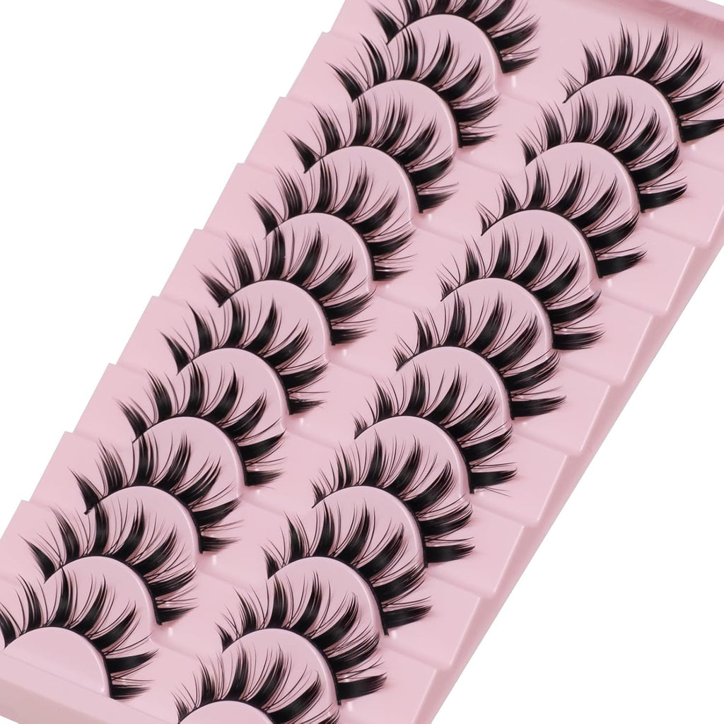 Wikbik B5 Manga Anime False Eyelashes 10 Pairs - 16mm Spiky Wispy Faux Mink