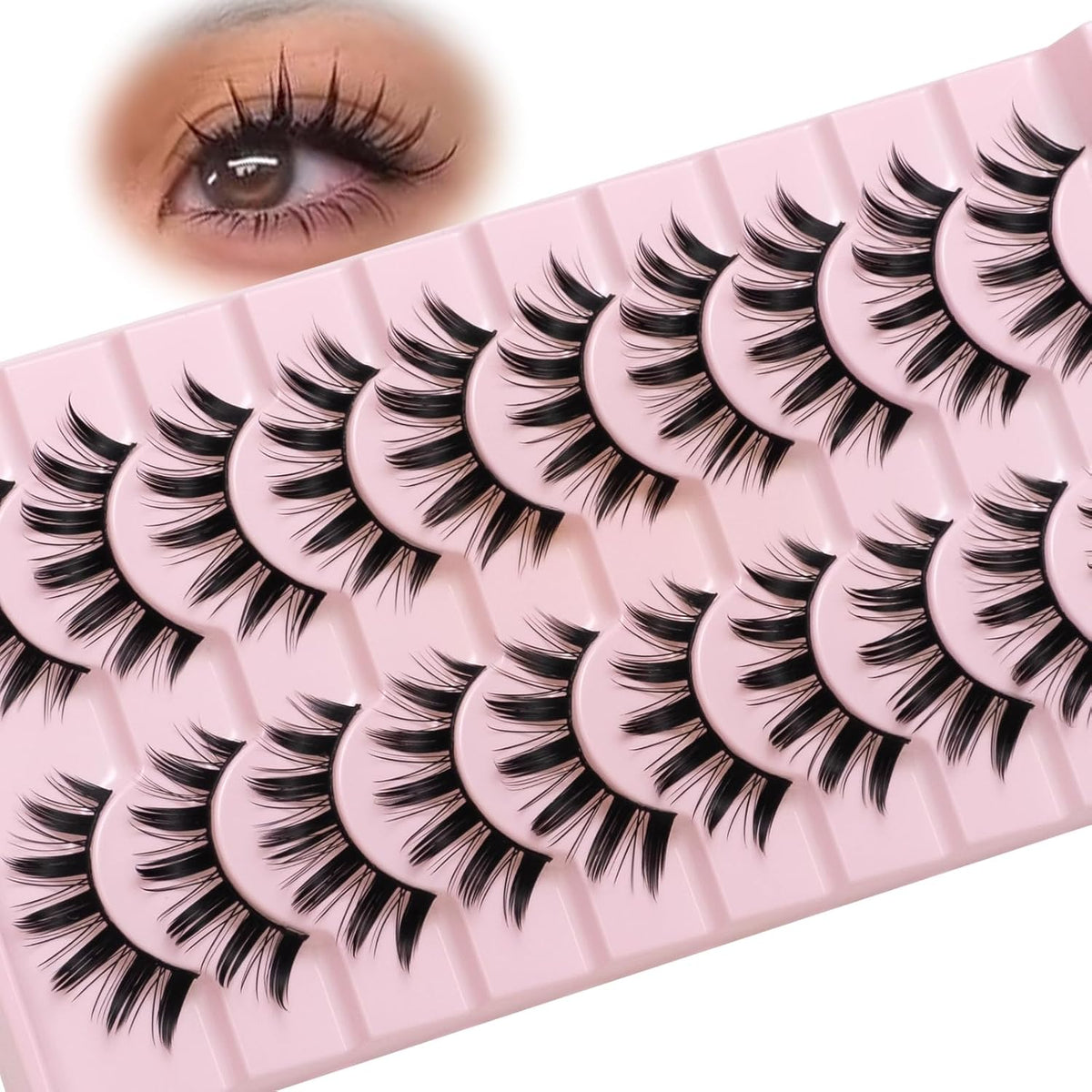 Wikbik B5 Manga Anime False Eyelashes 10 Pairs - 16mm Spiky Wispy Faux Mink