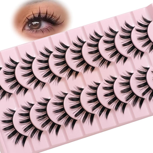 Wikbik B5 Manga Anime False Eyelashes 10 Pairs - 16mm Spiky Wispy Faux Mink