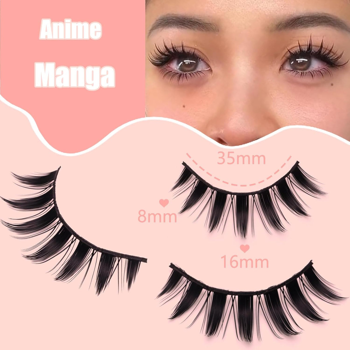 Wikbik B5 Manga Anime False Eyelashes 10 Pairs - 16mm Spiky Wispy Faux Mink