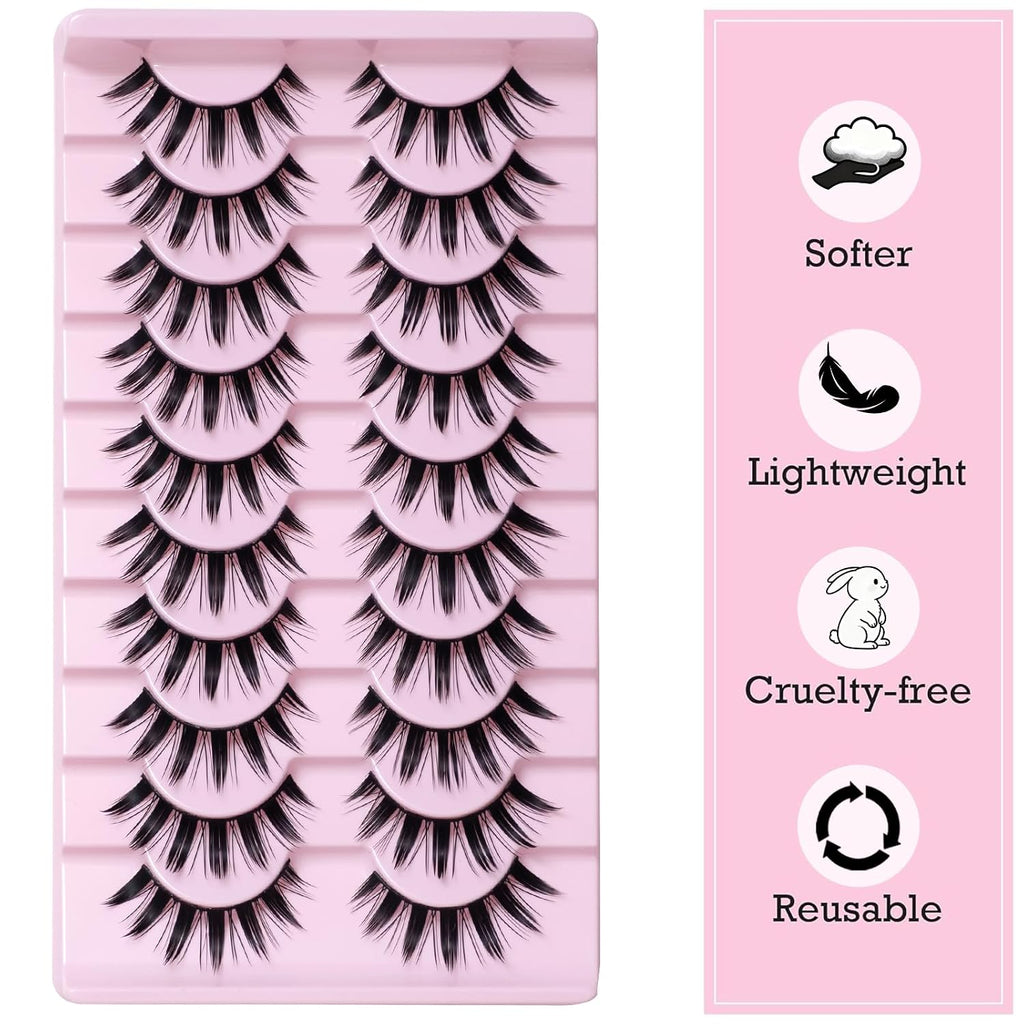 Wikbik B5 Manga Anime False Eyelashes 10 Pairs - 16mm Spiky Wispy Faux Mink