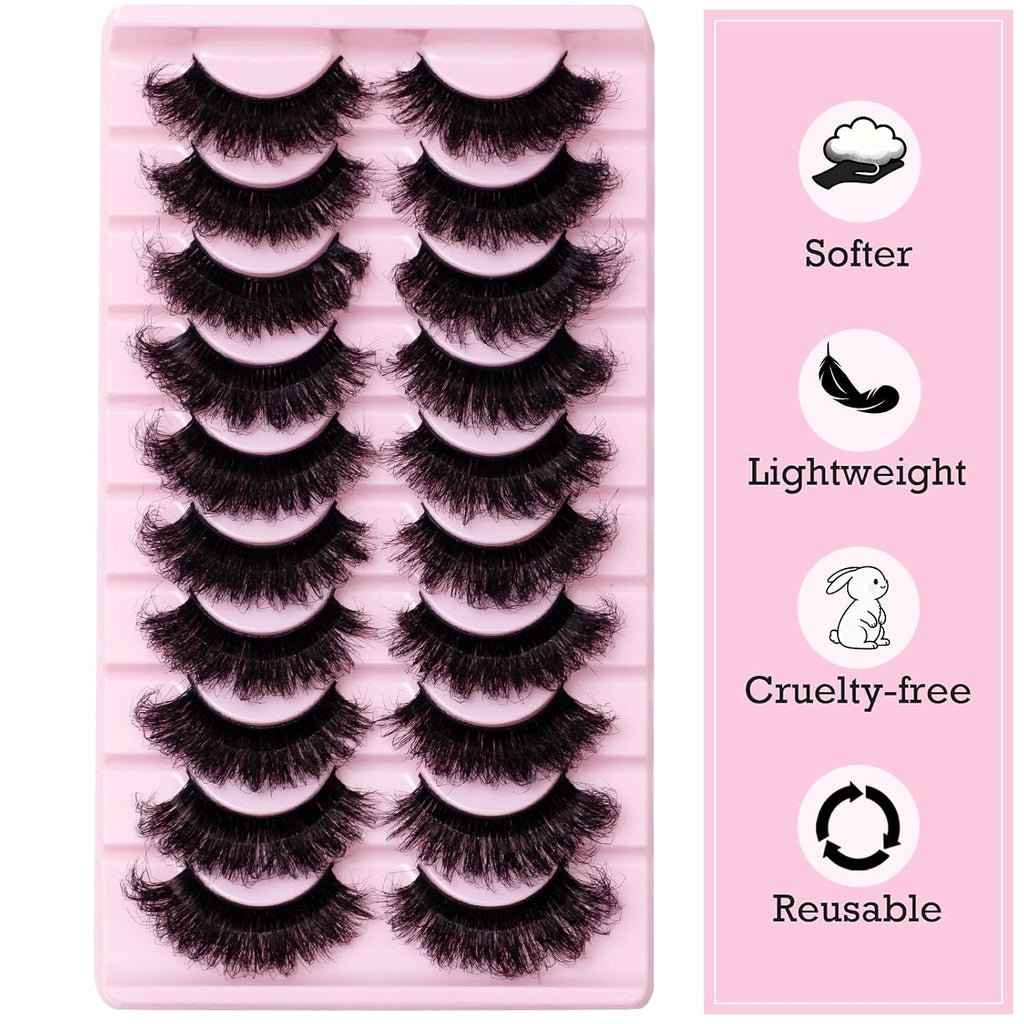 Wikbik B16 Fluffy Faux Mink False Eyelashes 10 Pairs - 20mm 8D D Curl Cat Eye