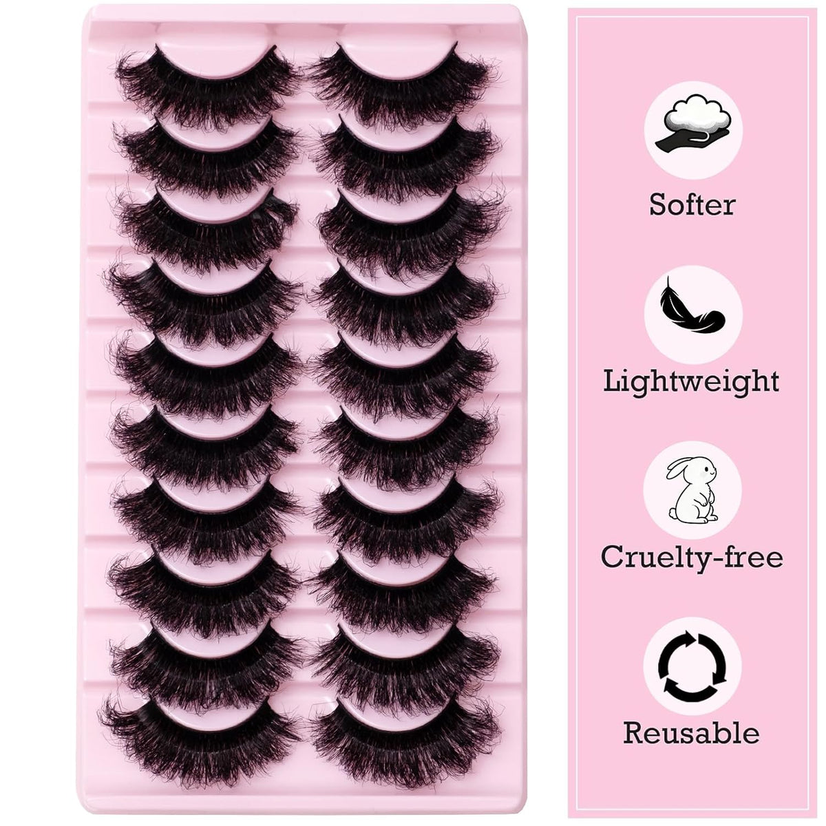 Wikbik B16 Fluffy Faux Mink False Eyelashes 10 Pairs - 20mm 8D D Curl Cat Eye
