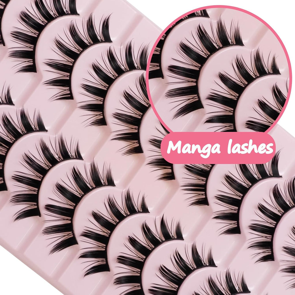 Wikbik B5 Manga Anime False Eyelashes 10 Pairs - 16mm Spiky Wispy Faux Mink