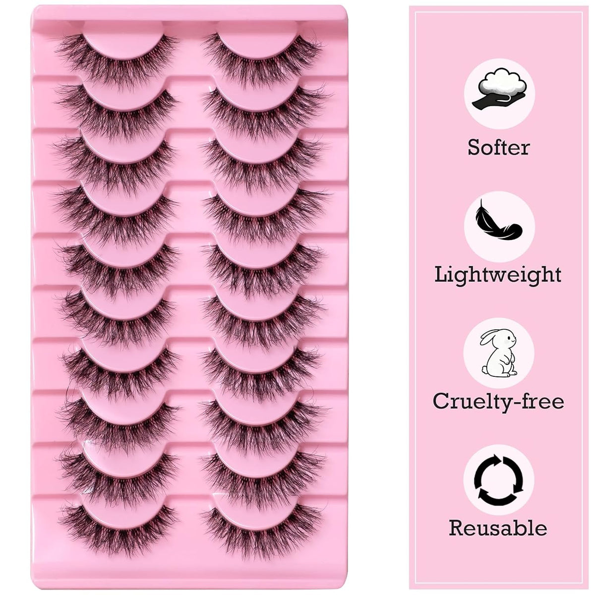 Wikbik B14 Fluffy Faux Mink False Eyelashes 10 Pairs - 20mm 8D D Curl Cat Eye