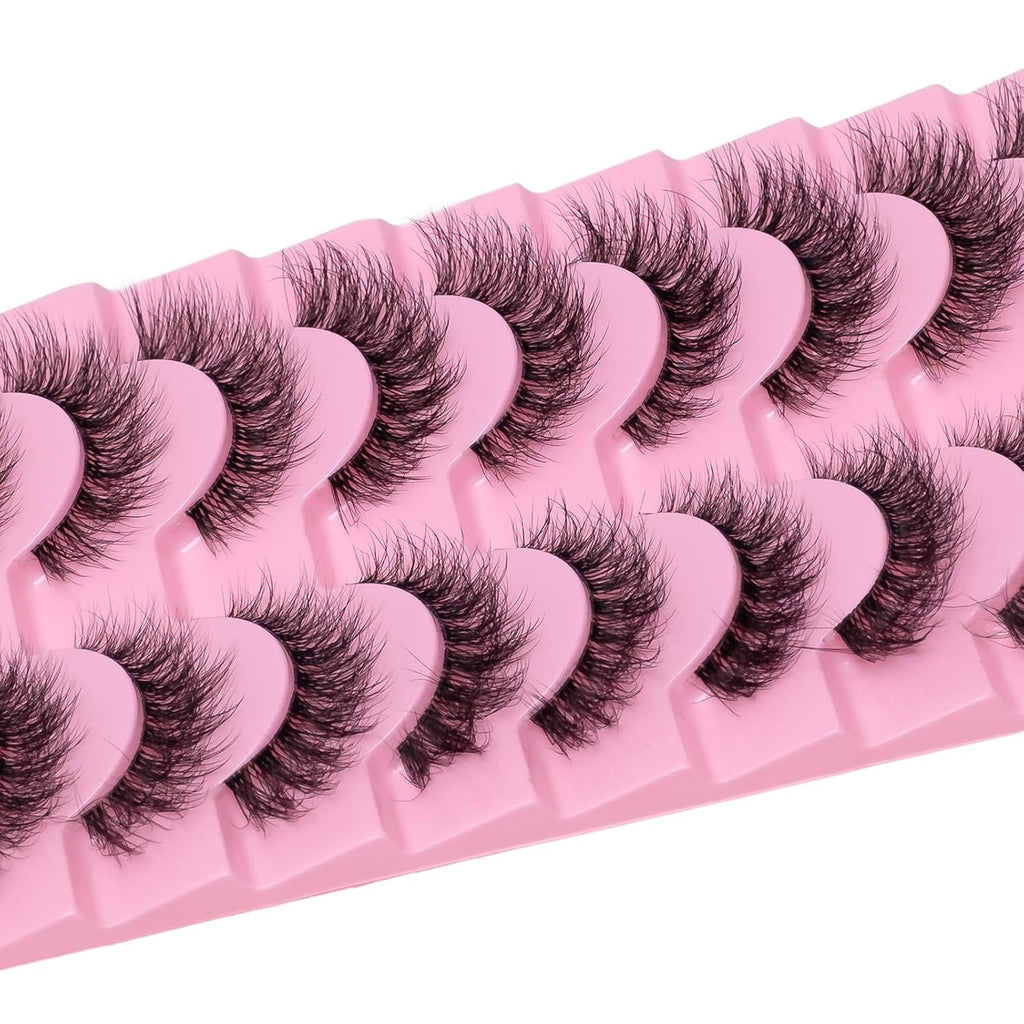 Wikbik B14 Fluffy Faux Mink False Eyelashes 10 Pairs - 20mm 8D D Curl Cat Eye