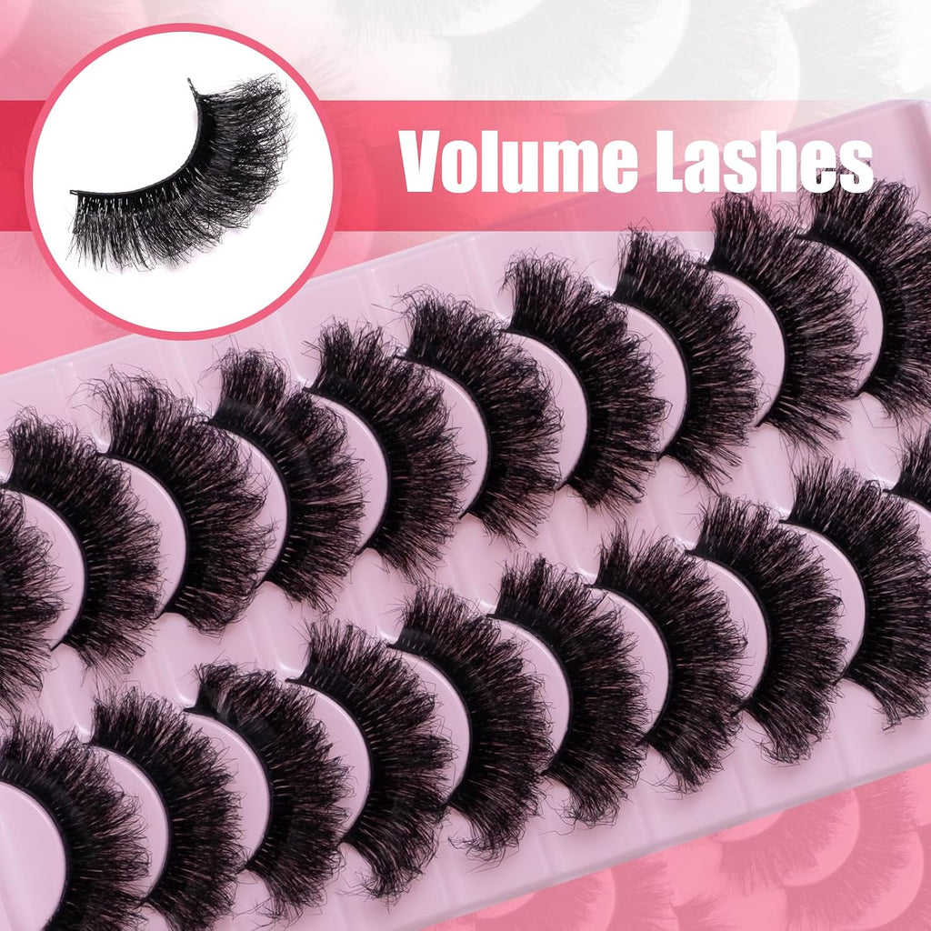 Wikbik B16 Fluffy Faux Mink False Eyelashes 10 Pairs - 20mm 8D D Curl Cat Eye