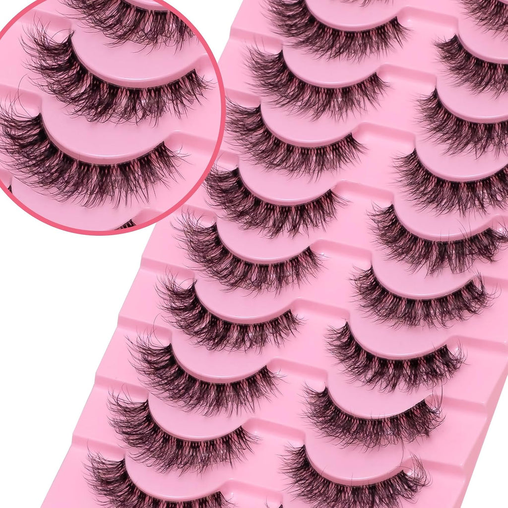 Wikbik B14 Fluffy Faux Mink False Eyelashes 10 Pairs - 20mm 8D D Curl Cat Eye