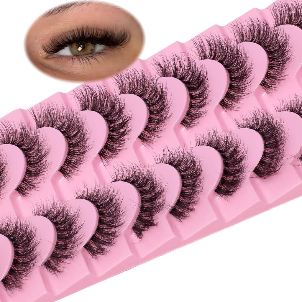 Wikbik B14 Fluffy Faux Mink False Eyelashes 10 Pairs - 20mm 8D D Curl Cat Eye
